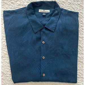 Tommy Bahama Shirt Men's 2XL Floral Hawaiian 100% Silk Blue Short Sleeve Tropics